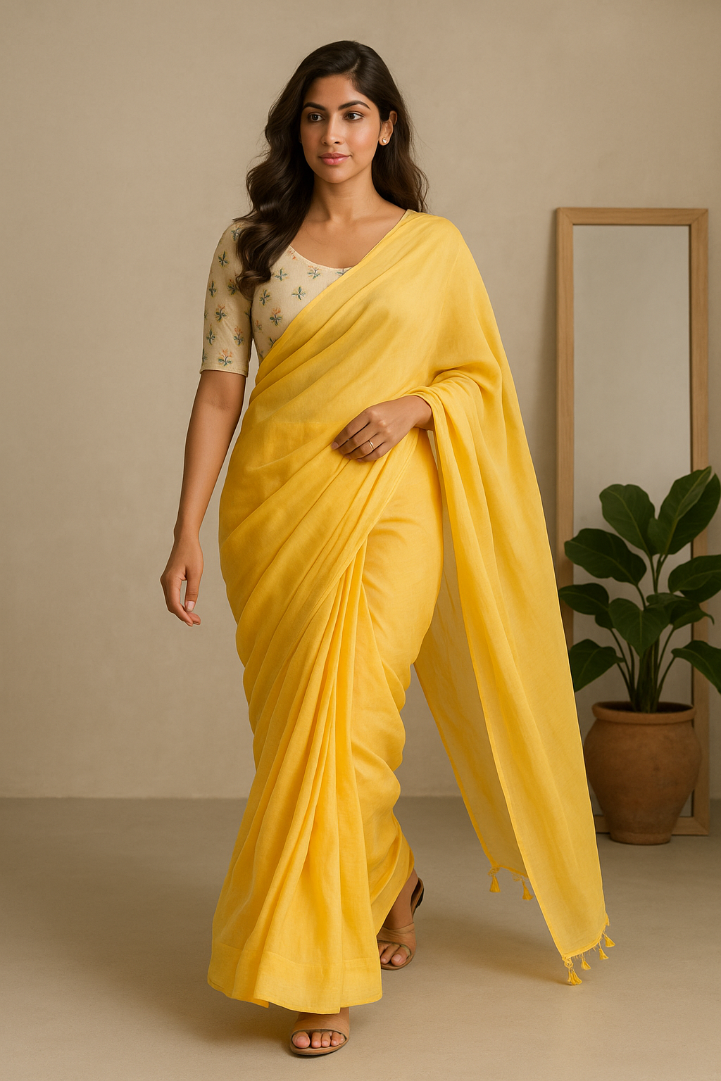 Rangdhaaga Yellow Cotton Saree
